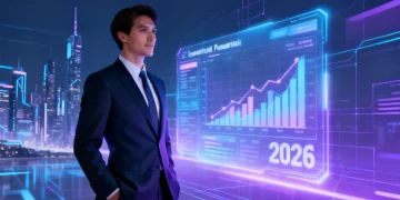 Futuristic financial dashboard showing diversified investment portfolio growth in 2026