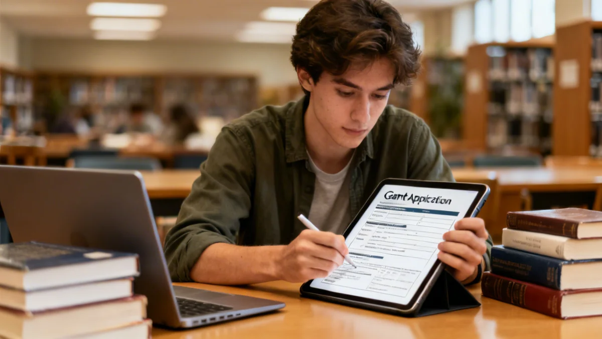 Student filling out federal grant application form on a tablet