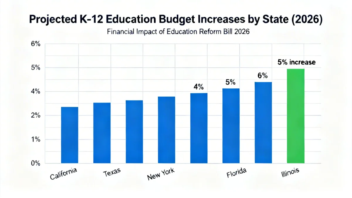 Bar graph showing 5% increase in K-12 budgets by state