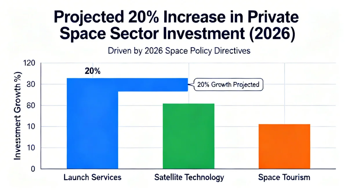 Infographic showing projected 20% increase in private space investment due to 2026 policies.