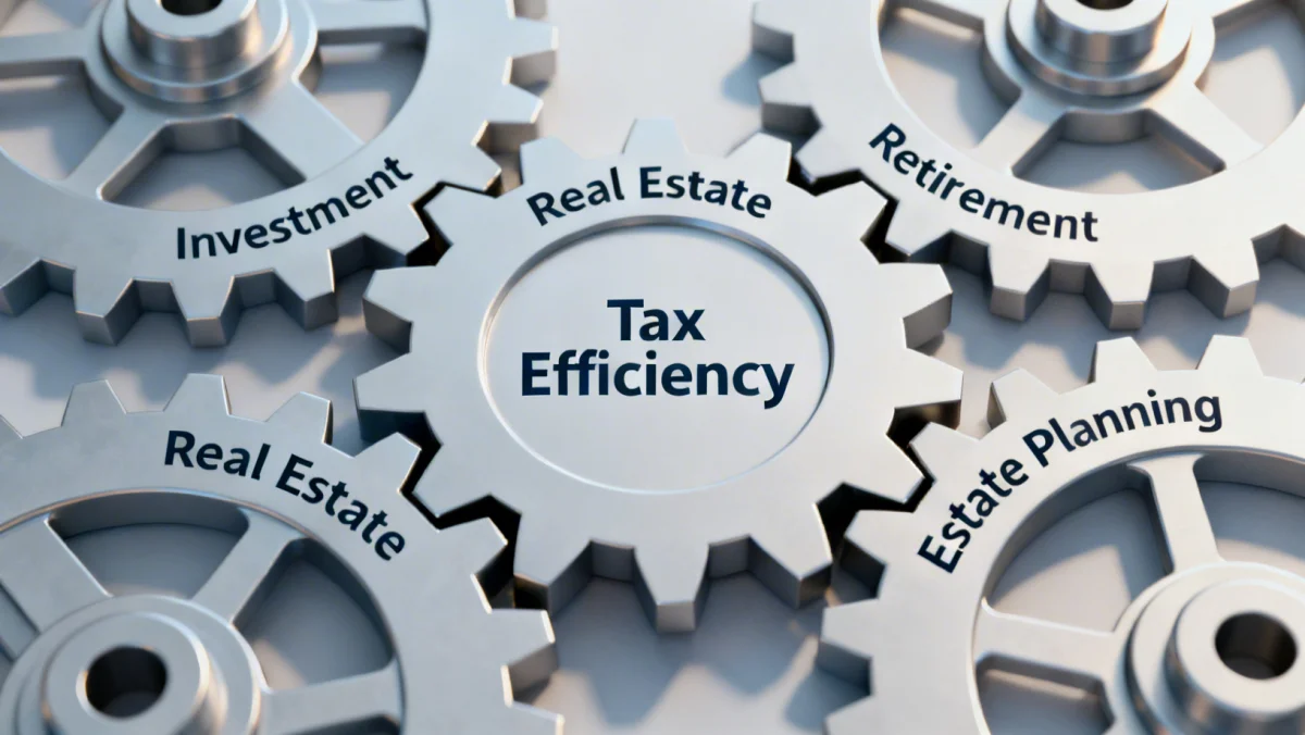 Interconnected gears representing comprehensive tax planning strategies for capital gains