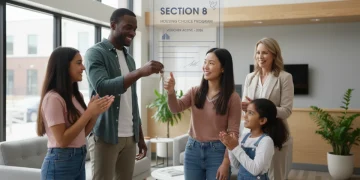 Family receiving keys to affordable apartment through housing assistance program in 2026