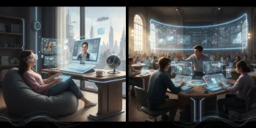 Split image of online student studying on laptop and traditional student in classroom, representing 2026 degree options.