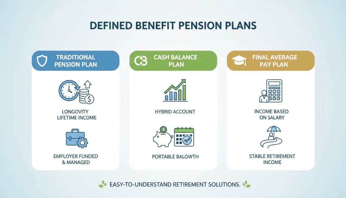 Infographic illustrating defined benefit pension plan types