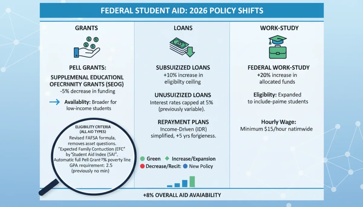 Infographic detailing changes in federal student aid types for 2026