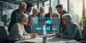 Group reviewing 2026 pension plan updates on tablet
