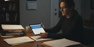 Woman reviewing SSDI application forms on a tablet in 2026