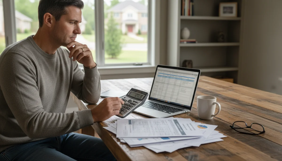 Homeowner analyzing mortgage refinancing options amidst rising rates