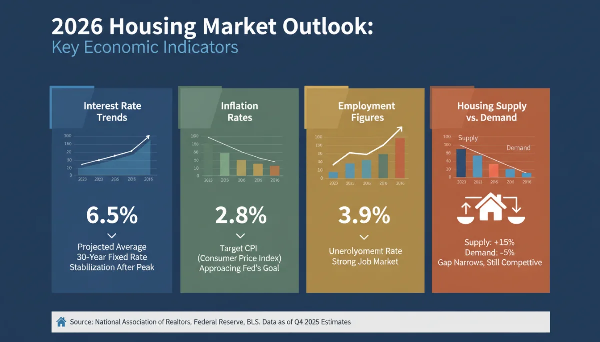 Infographic displaying 2026 economic indicators affecting the housing market