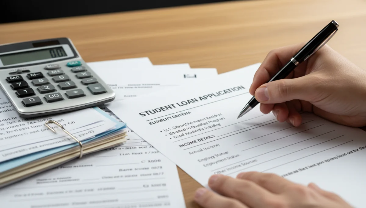 Detailed view of hands filling out a student loan forgiveness application form