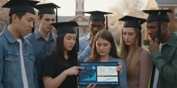 Students reviewing 2026 student loan forgiveness program details on a tablet