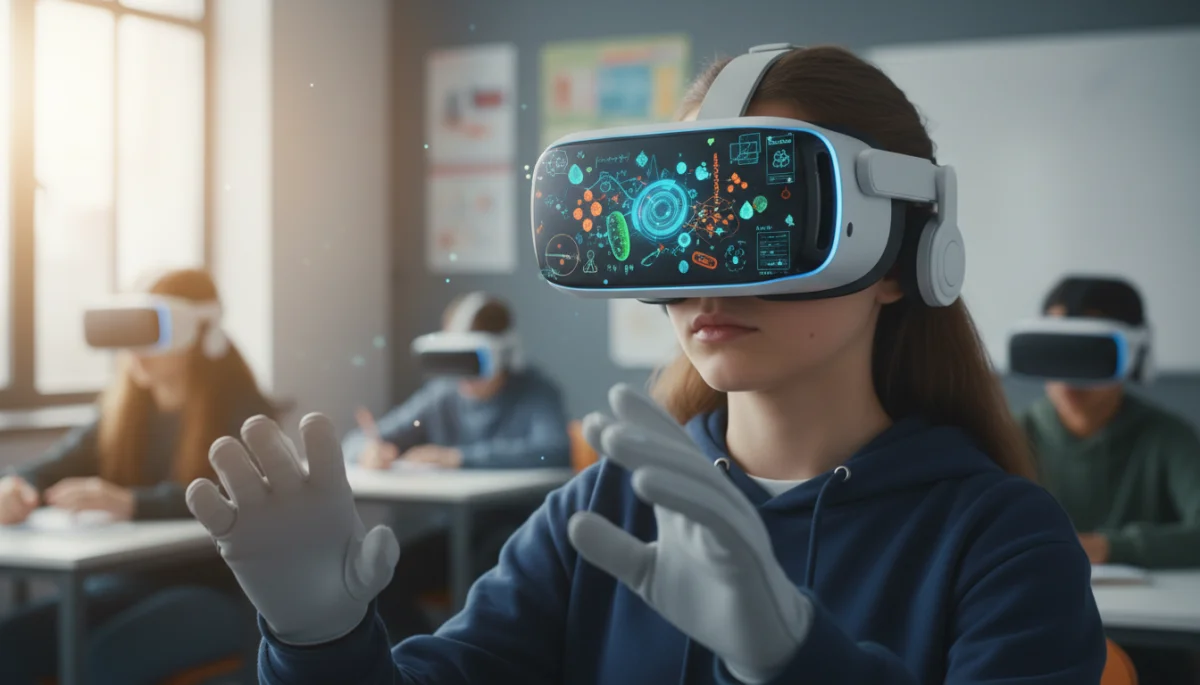 Student immersed in virtual reality learning experience