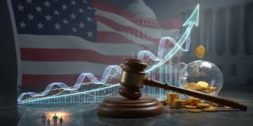Federal budget document with financial charts and a gavel, symbolizing government decisions affecting personal finance.