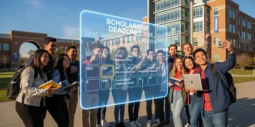 Students reviewing 2026 scholarship application deadlines on a digital calendar